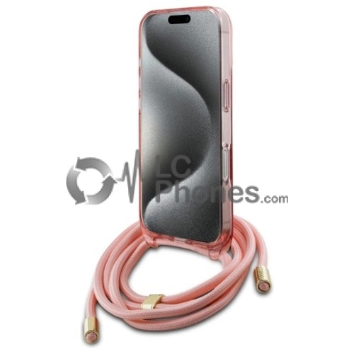 iPhone 16 Pro Max - Guess Crossbody Cord Script  Magsafe Compatible Case Pink