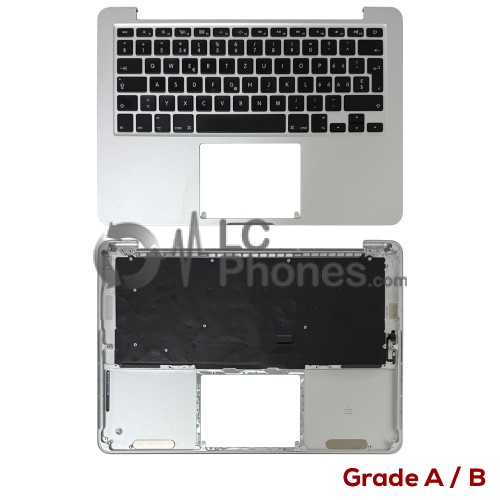 Macbook Pro Retina 13 inch A1502 (EARLY 2015) - Top Cover with German Swiss Keyboard CH Layout with Backlight Silver ( Original Used ) Grade A/B