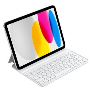 iPad 10th Gen 2022 10.9 A2757 A2777 A2696 / 11th Gen 2025 A3354 A3355 A3356 - HOU Slim Faux Leather Look Case with Bluetooth Keyboard Case  QWERTZ Layout White