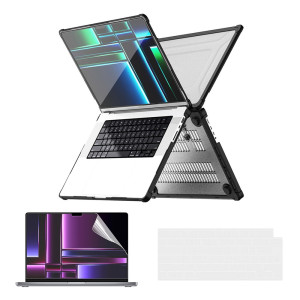 MacBook Pro Retina 14 inch A2442 with M1 Pro - Anti-Scratch Hard PC Laptop Cover Black with Keyboard Silicon Pad & Tempered Glass