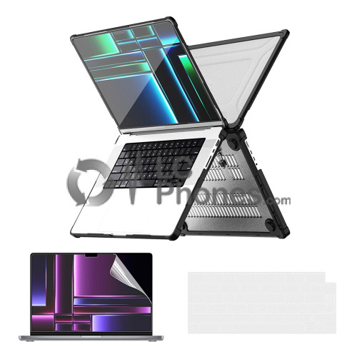 MacBook Pro Retina 14 inch A2442 with M1 Pro - Anti-Scratch Hard PC Laptop Cover Black with Keyboard Silicon Pad & Tempered Glass