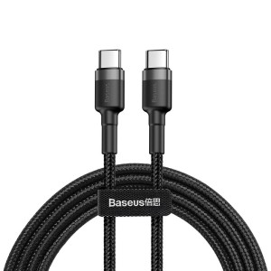 Baseus - Type-C To Type-C 60W 3A 480Mb/s 1m Cafule Braided Cable Black Grey CATKLF-GG1