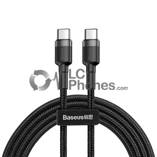 Baseus - Type-C To Type-C 60W 3A 480Mb/s 1m Cafule Braided Cable Black Grey CATKLF-GG1