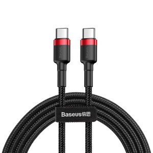 Baseus - Type-C To Type-C 60W 3A 480Mb/s 2m Cafule Braided Cable Black Red CATKLF-H91