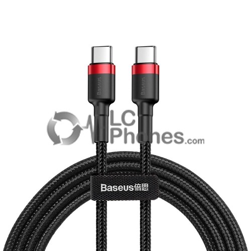 Baseus - Type-C To Type-C 60W 3A 480Mb/s 2m Cafule Braided Cable Black Red CATKLF-H91
