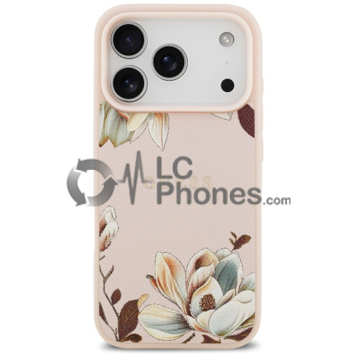iPhone 17 Pro Max - Guess Grained Flowers Classic Logo MagSafe Case Pink