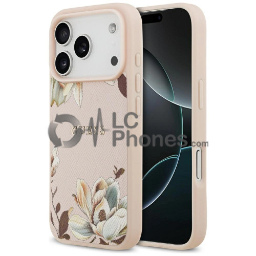 iPhone 17 Pro Max - Guess Grained Flowers Classic Logo MagSafe Case Pink