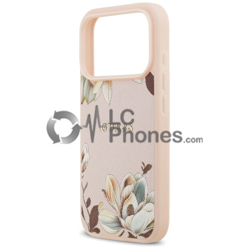 iPhone 17 Pro Max - Guess Grained Flowers Classic Logo MagSafe Case Pink