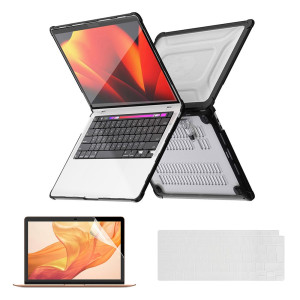 MacBook Air 13 inch Retina A1932 - Anti-Scratch Hard PC Laptop Cover Black with Keyboard Silicon Pad & Tempered Glass