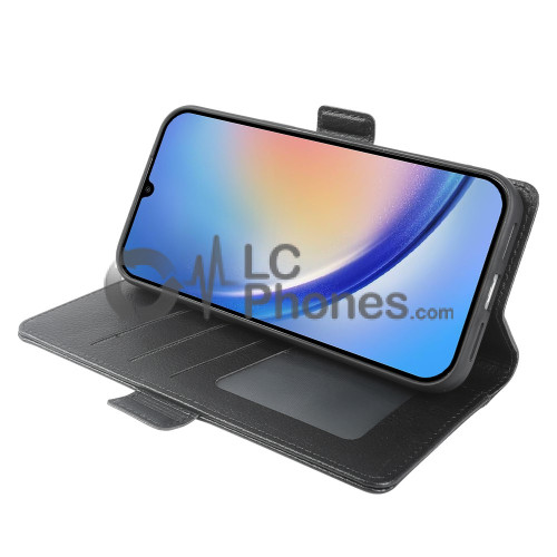 Samsung Galaxy A34 5G A346 - Litchi Textured Leather Stand Wallet Case Black