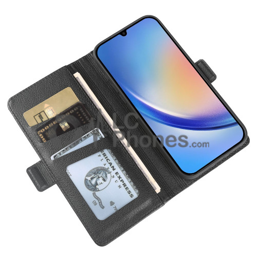 Samsung Galaxy A34 5G A346 - Litchi Textured Leather Stand Wallet Case Black