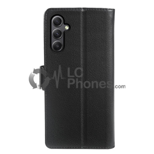 Samsung Galaxy A34 5G A346 - Litchi Textured Leather Stand Wallet Case Black
