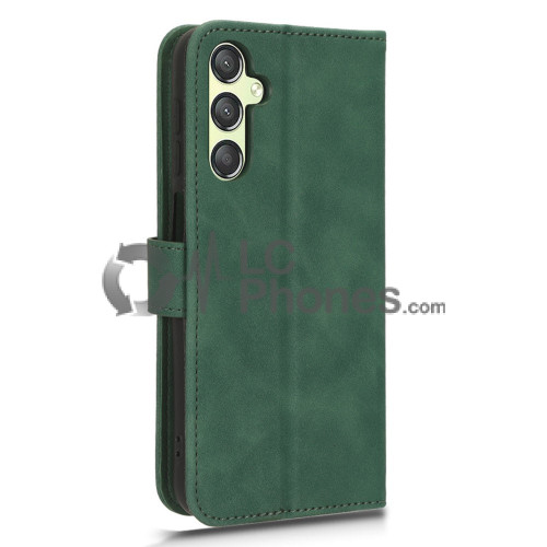 Samsung Galaxy A24 A245 - Anti-Dust Touch Leather Stand Wallet Case Green