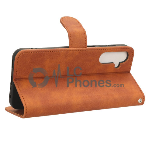 Samsung Galaxy A24 A245 - Anti-Dust Touch Leather Stand Wallet Case Brown