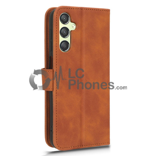 Samsung Galaxy A24 A245 - Anti-Dust Touch Leather Stand Wallet Case Brown