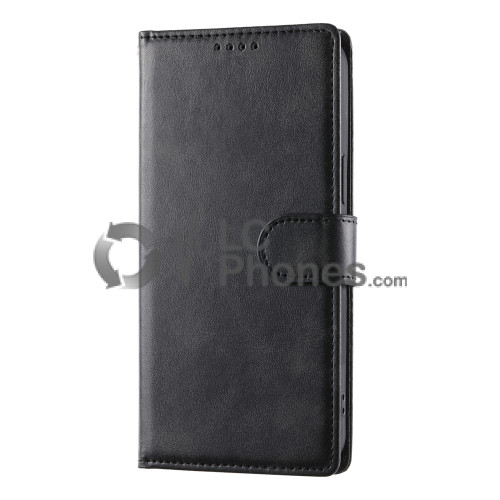 Samsung Galaxy A55 5G A556 - Calf Textured Leather Stand Wallet Case Black