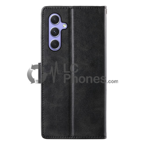 Samsung Galaxy A55 5G A556 - Calf Textured Leather Stand Wallet Case Black