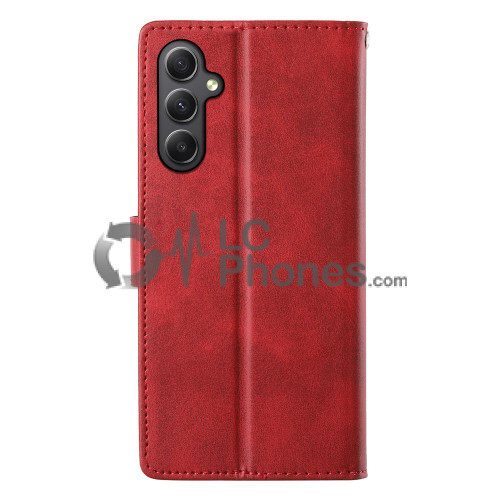 Samsung Galaxy A35 5G A356 - Calf Textured Leather Stand Wallet Case Red
