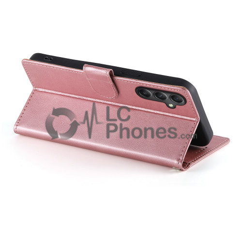 Samsung Galaxy A35 5G A356 - Calf Textured Leather Stand Wallet Case Pink