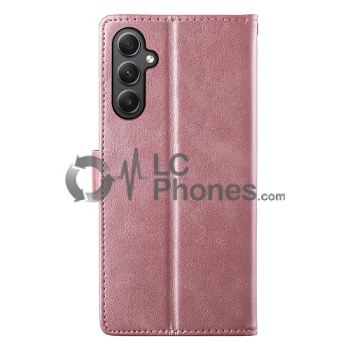 Samsung Galaxy A35 5G A356 - Calf Textured Leather Stand Wallet Case Pink