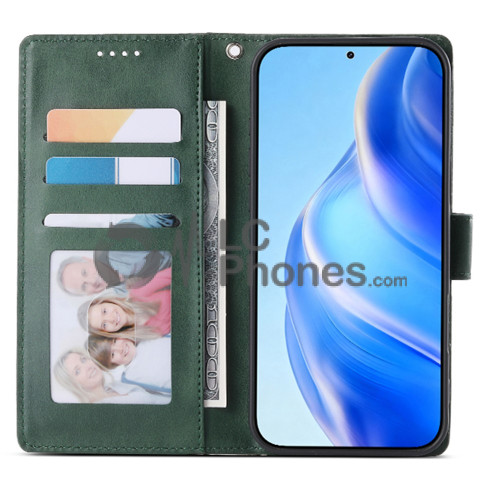 Samsung Galaxy A35 5G A356 - Calf Textured Leather Stand Wallet Case Green