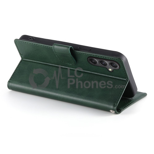 Samsung Galaxy A35 5G A356 - Calf Textured Leather Stand Wallet Case Green