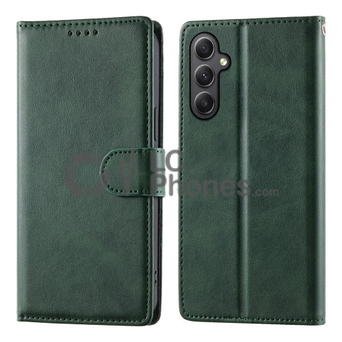Samsung Galaxy A35 5G A356 - Calf Textured Leather Stand Wallet Case Green