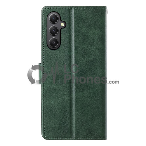 Samsung Galaxy A35 5G A356 - Calf Textured Leather Stand Wallet Case Green