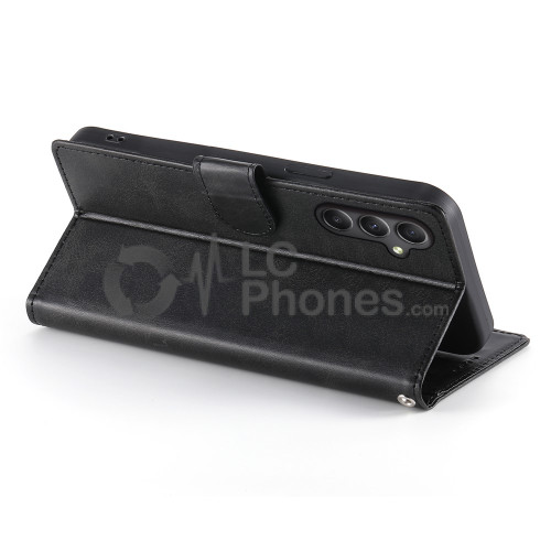 Samsung Galaxy A35 5G A356 - Calf Textured Leather Stand Wallet Case Black