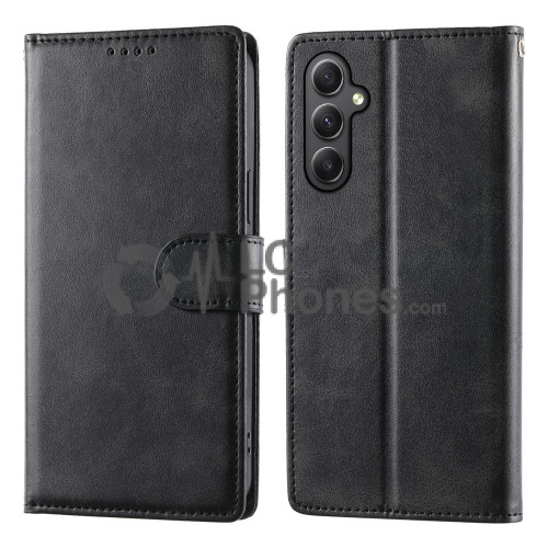 Samsung Galaxy A35 5G A356 - Calf Textured Leather Stand Wallet Case Black