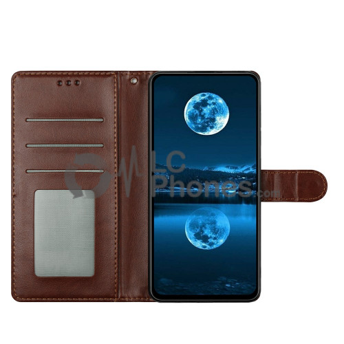 Samsung Galaxy A25 5G A256 - Magnet Strap Case Case Pouch Wallet with Mini Lanyard Pendant Brown