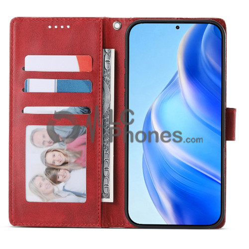 Samsung Galaxy A16 A165 - Calf Textured Leather Stand Wallet Case Red