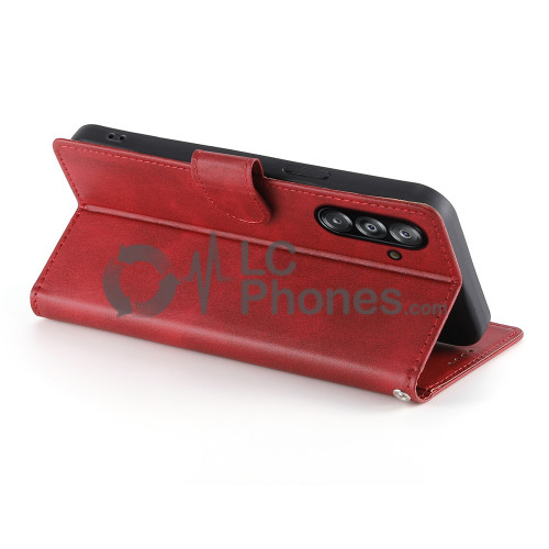 Samsung Galaxy A16 A165 - Calf Textured Leather Stand Wallet Case Red