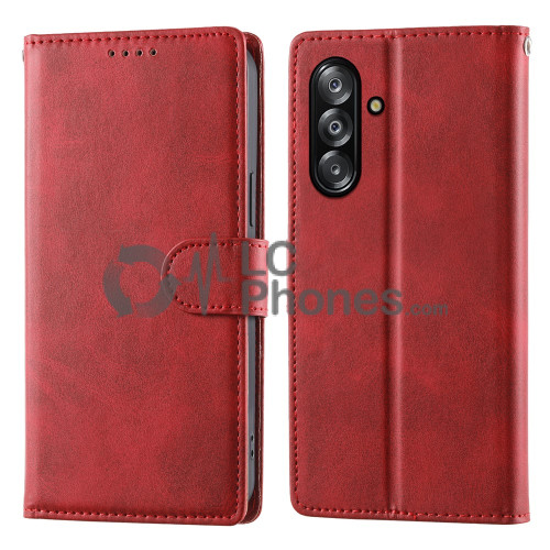 Samsung Galaxy A16 A165 - Calf Textured Leather Stand Wallet Case Red