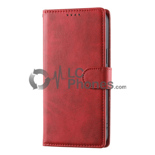 Samsung Galaxy A16 A165 - Calf Textured Leather Stand Wallet Case Red