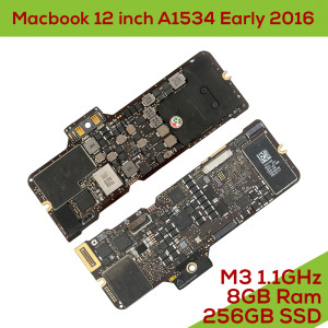 Macbook 12 inch A1534 Early 2016 EMC 2991 - Fully Functional Logic Board Core M3 1.1 GHz 8GB RAM / 256GB SSD 820-00244-A
