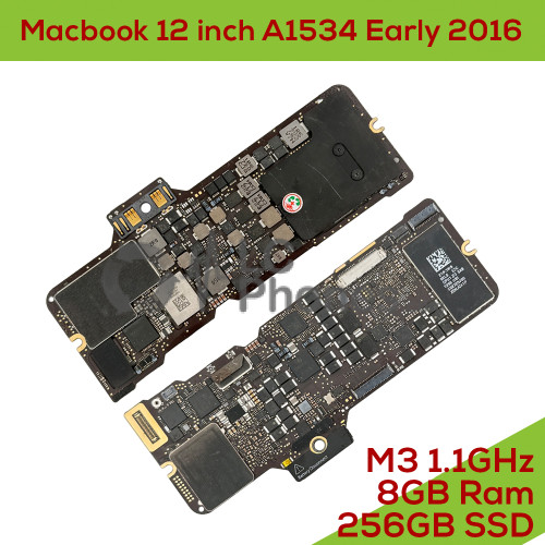 Macbook 12 inch A1534 Early 2016 EMC 2991 - Fully Functional Logic Board Core M3 1.1 GHz 8GB RAM / 256GB SSD 820-00244-A