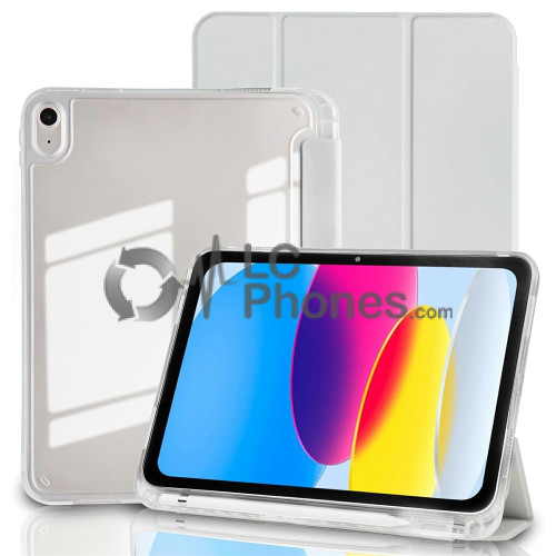 iPad 10th Gen (2022) 10.9 inch A2757 A2777 A2696 - Acrylic Back PU Leather Flip Cover Case with Pencil Slot Grey