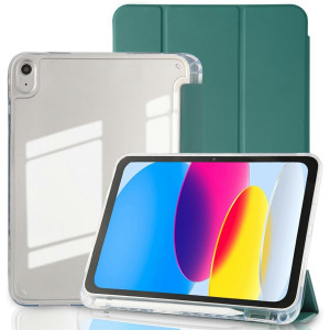 iPad 10th Gen (2022) 10.9 inch A2757 A2777 A2696 - Acrylic Back PU Leather Flip Cover Case with Pencil Slot Green