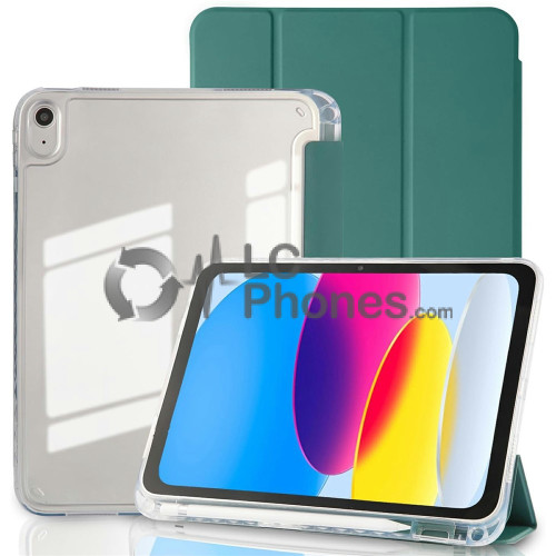 iPad 10th Gen (2022) 10.9 inch A2757 A2777 A2696 - Acrylic Back PU Leather Flip Cover Case with Pencil Slot Green