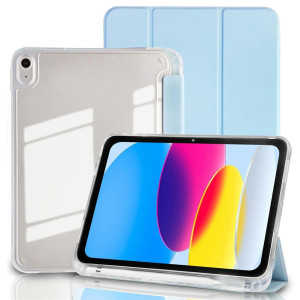 iPad 10th Gen (2022) 10.9 inch A2757 A2777 A2696 - Acrylic Back PU Leather Flip Cover Case with Pencil Slot Blue