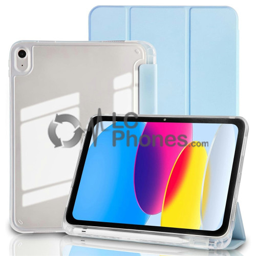 iPad 10th Gen (2022) 10.9 inch A2757 A2777 A2696 - Acrylic Back PU Leather Flip Cover Case with Pencil Slot Blue