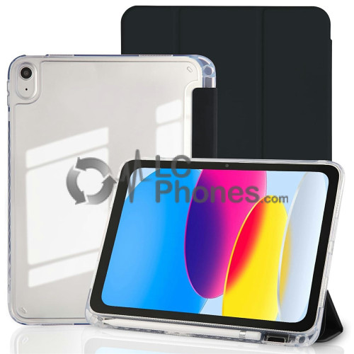 iPad 10th Gen (2022) 10.9 inch A2757 A2777 A2696 - Acrylic Back PU Leather Flip Cover Case with Pencil Slot Black
