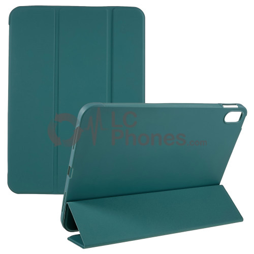 iPad 10th Gen (2022) 10.9 inch A2757 A2777 A2696 - Tri-folding Smart Leather Flip + PC Back Case Dark Green