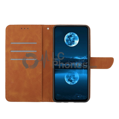 Samsung Galaxy A13 5G A136 - Skin-touch Imprinted Line Leather Wallet Case Brown