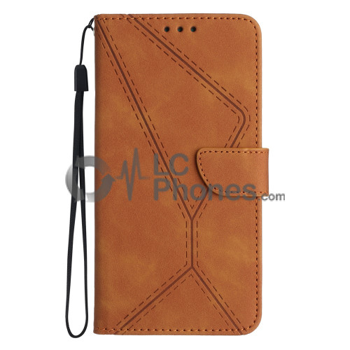 Samsung Galaxy A13 5G A136 - Skin-touch Imprinted Line Leather Wallet Case Brown