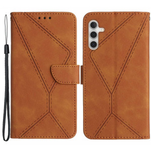 Samsung Galaxy A13 5G A136 - Skin-touch Imprinted Line Leather Wallet Case Brown