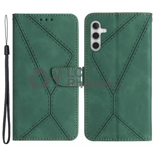 Samsung Galaxy A13 5G A136 - Skin-touch Imprinted Line Leather Wallet Case Green