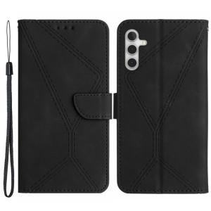 Samsung Galaxy A13 5G A136 - Skin-touch Imprinted Line Leather Wallet Case Black