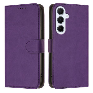 Samsung Galaxy A36 5G A366 - Calf Textured Leather Stand Wallet Case Purple